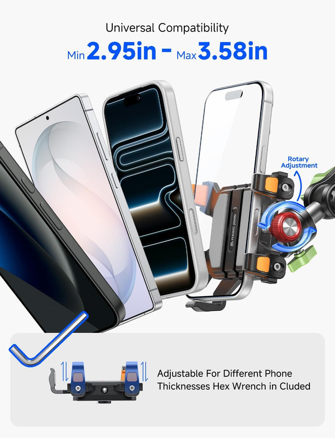 MAGIC JOHN Metal Car Phone Holder 360° Rotation Suction Mount Windshield