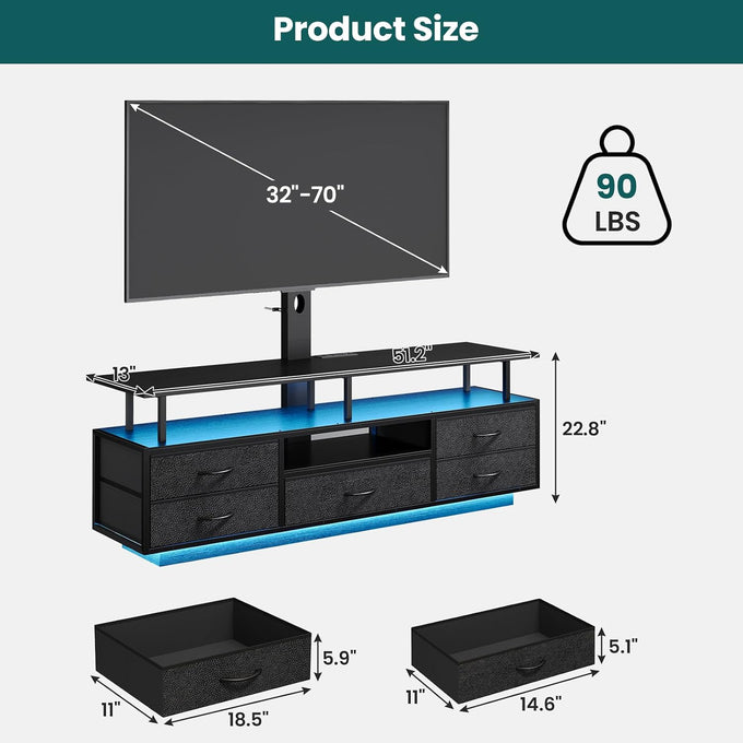 BTHFST LED TV Stand with Mount for Living Room, 55, 60, 70 TV, 6 Drawers