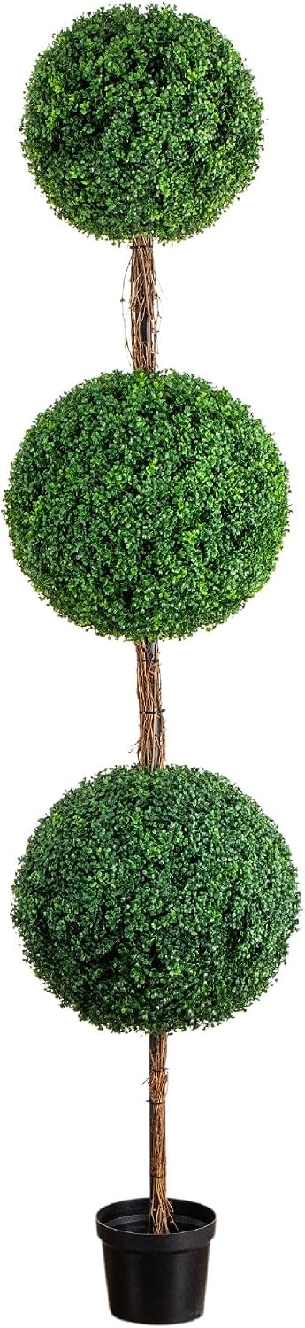 Nearly Natural 36 in Artificial Triple Ball Boxwood Topiary Tree with Pot