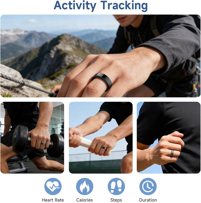 Smart Ring for Women Men, Health Tracker, Fitness Ring (Black, 9#)