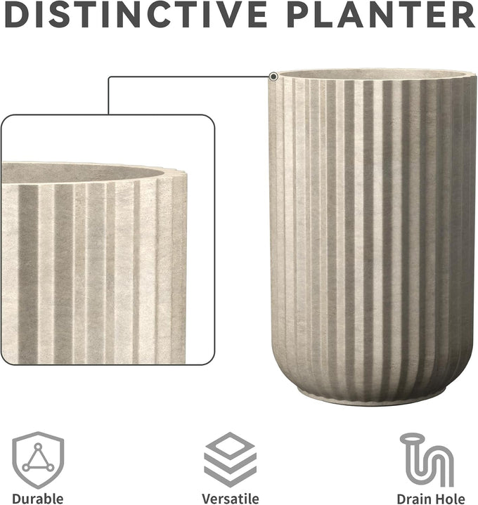 Kante Large Round Column Weathered Concrete Planter 21.7" Tall, Outdoor