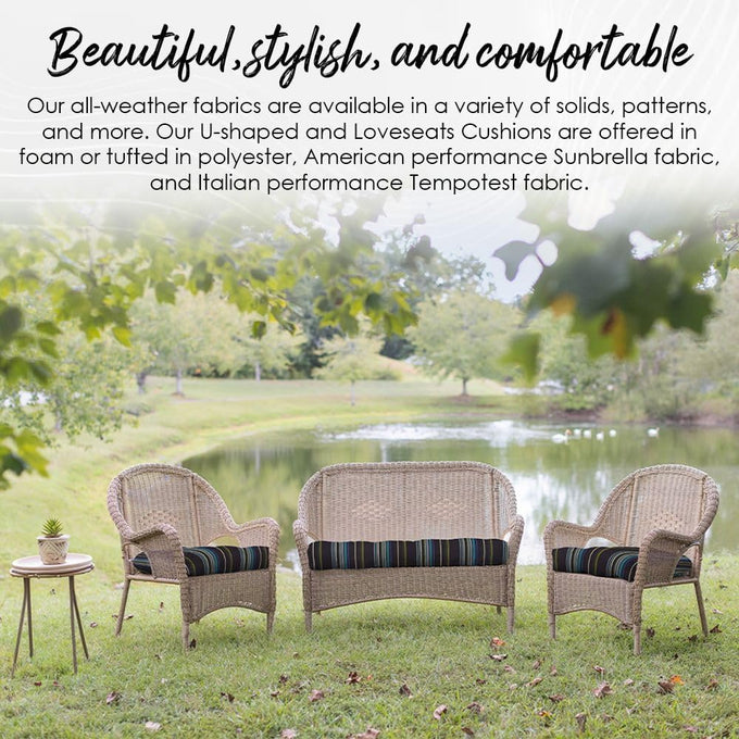 RSH DECOR Tufted U-Shape Wicker Set of 2, 19” x 19,” Outdoor Chair Cushions for Patio Furniture, Waterproof Patio Chair Cushions, Outdoor Seat Cushion, and Wicker Chairs, Crestwood Marine, Made in USA