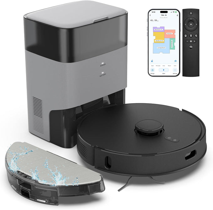 Robot Vacuum and Mop Combo Self-Emptying, 12000Pa Suction, LiDAR Navigation, Obstacle Avoidance, 75-Day Hands-Free, WiFi/App/Alexa Control