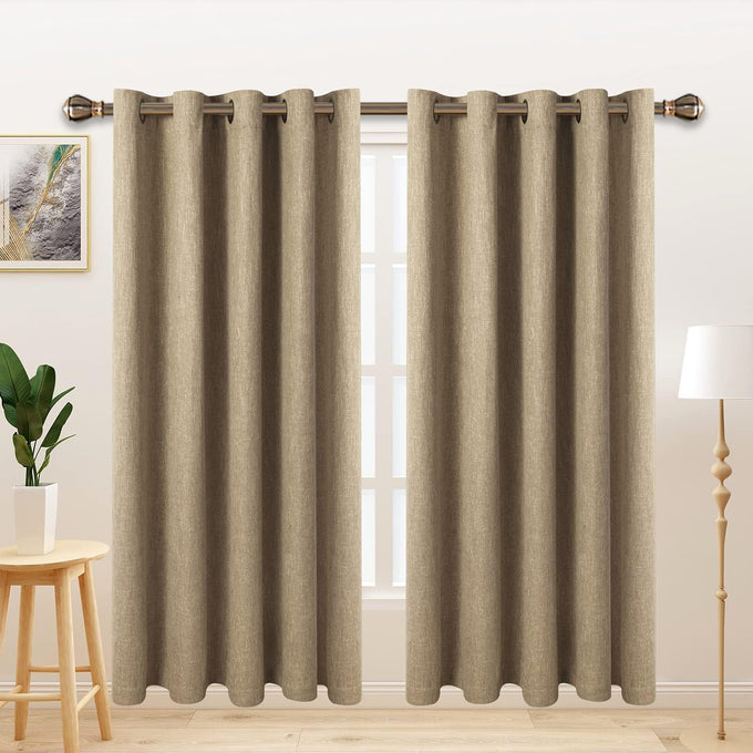 LORDTEX Linen Look Textured Blackout Curtains with Thermal Insulated Liner