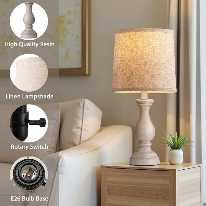 22" Farmhouse Table Lamps Set of 2, Rustic Bedside Lamps for Bedroom
