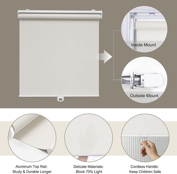 AOSKY Light Filtering Roller Shades for Indoor Windows, 46"W x 72"H, White