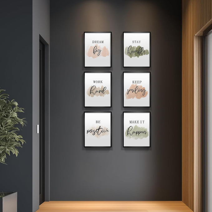 Framed Inspirational Positive Neutral Wall Art for Office, 6 Piece 11x14 In