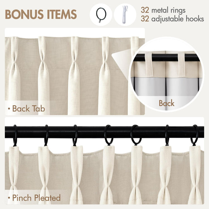 MIULEE Pinch Pleated 100% Blackout Curtains 40"x90" Long Birch 4 Panels Set