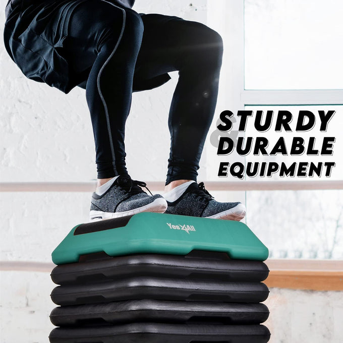 Yes4All High Arobic Step Platform & Stackable Risers - Adjustable 4"/6"/8"/10"/12" Height - Choose Full Step Platform Set or 2-Pack Stackable Risers, Customize for Cardio & Aerobic Exercise