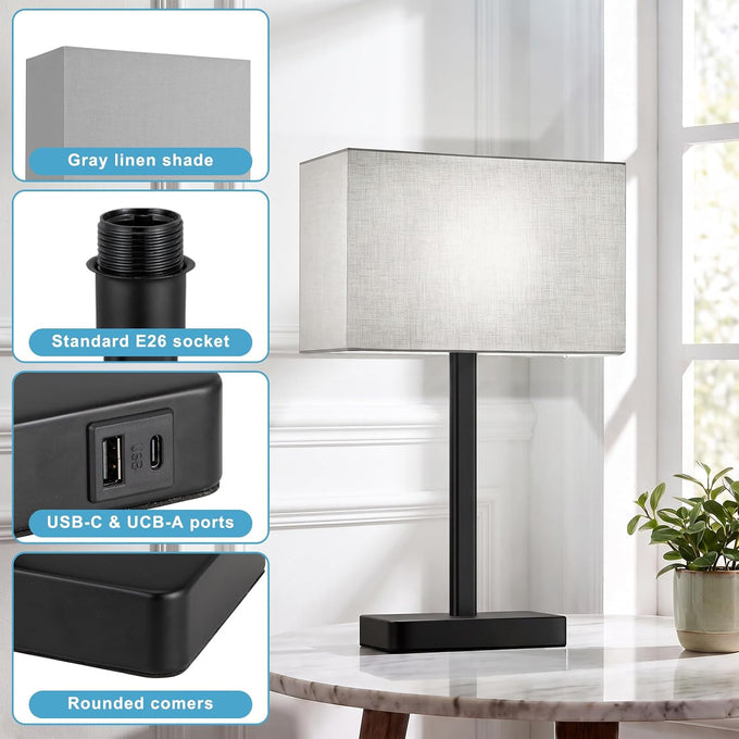 Touch Lamps for Nightstand Set of 2, Lamp for Bedroom Living Room with USB