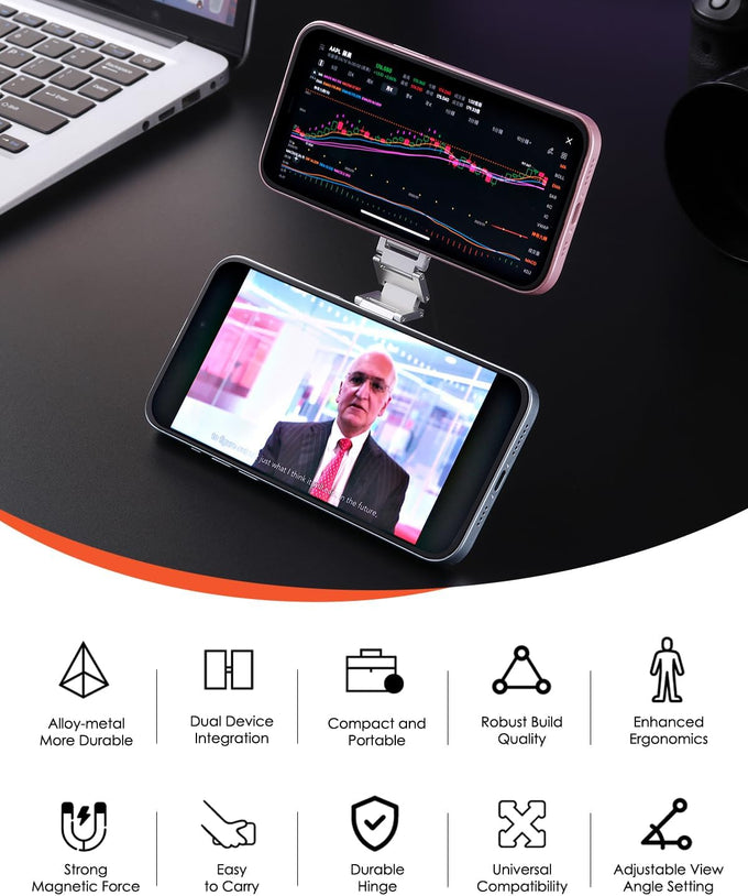 Twins Carry: Magnetic Dual-Phone Holder for iPhone & Android | Lightweight Solution for Professionals, Travelers & Gamers | Manage 2 Mobile Phones for Work, Personal Use (Silver, General)