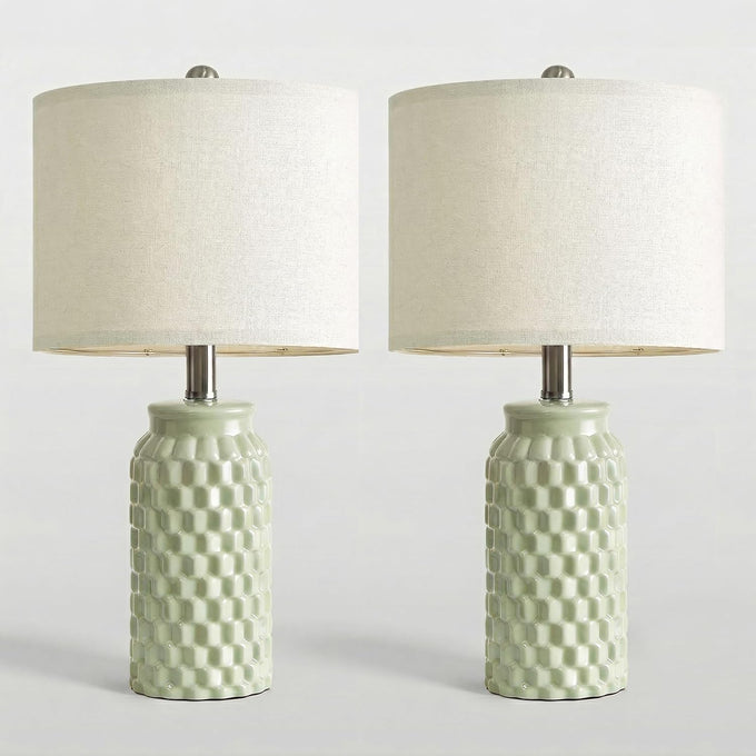 20.5" Small Bedside Lamps Set of 2, Green Ceramic Nightstand Lamp
