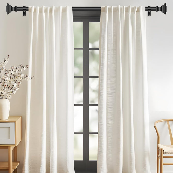 2 Pack Curtain Rod 36-90 Inch, 1Inch Adjustable Square Black Curtain Rod