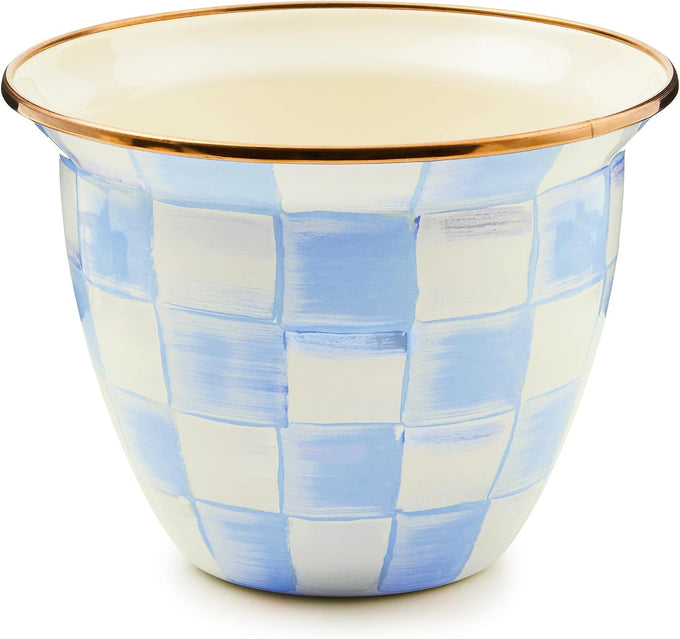 MACKENZIE-CHILDS Enamel Flowerpot, Brown-and-White Mocha Check