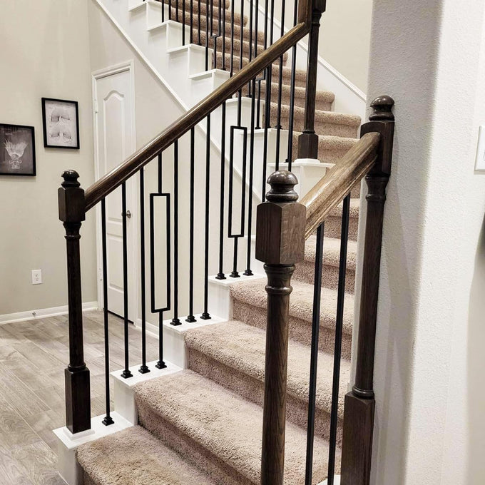 Contemporary Rectangle Stair Wrought Iron Balusters (Contractor 10-Pack) Modern Hollow Metal Railing Spindles (Real Satin Black not Matte)