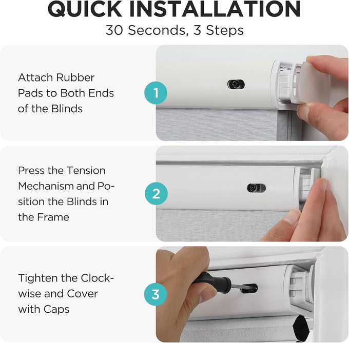 Joydeco No Drill Cordless Blackout Cellular Shades, 35" W x 64" H, White