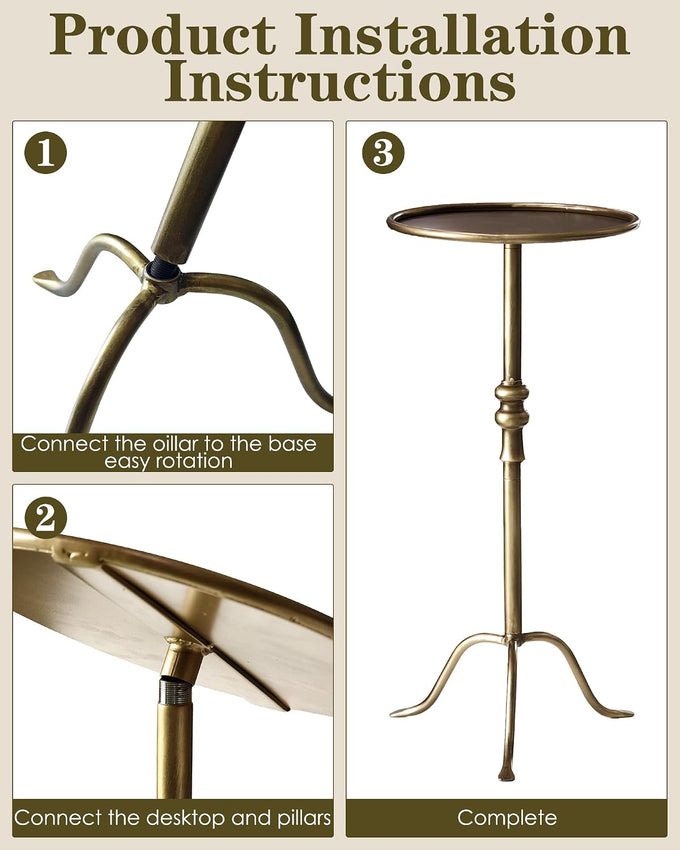 25.6" Vintage Round Pedestal End Table with Tray Top, Bronze