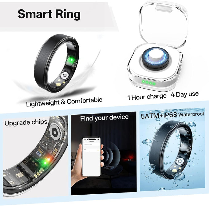 Smart Ring, Fitness & Health Tracker/Sleep/HRV/Heart Rate/SpO2 (Black,06#)