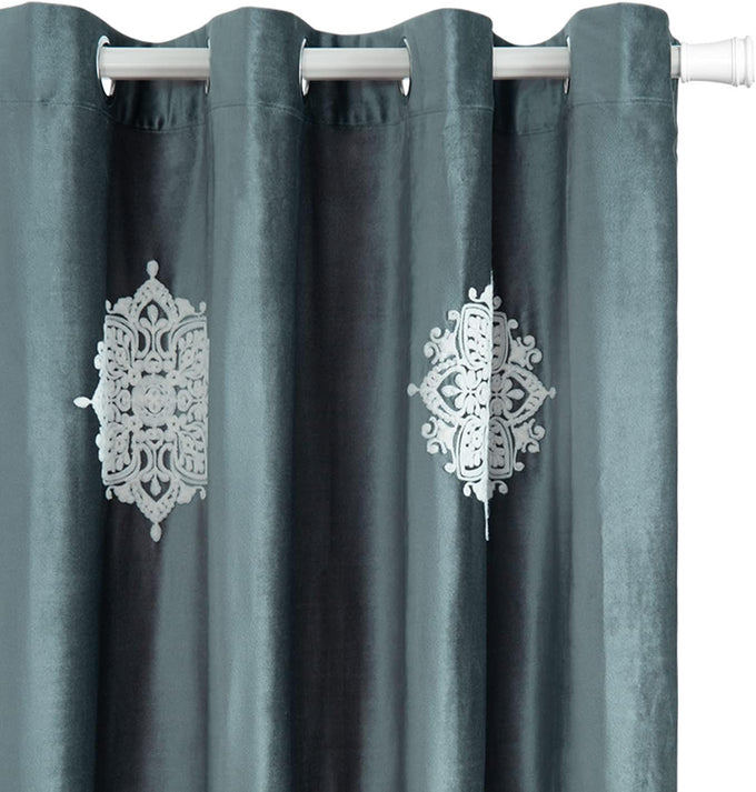 VOGOL 2 Panels Bedroom Curtains, White Flower Embroidery Room Darkening Solid Window Treatment for Living Room (Grommet Top, Grey, 52x84 Inches)