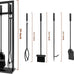 5 Pieces Fireplace Tools Set Wrought Iron Fireplace Tools with Chimney Poker, Tongs, Shovel, Brush and Stand Hearth Accessories Set, Black