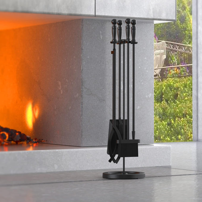 Fire Beauty 5Pcs Iron Fireplace Tools Set 31 Inch Indoor Fire Pit(Black)