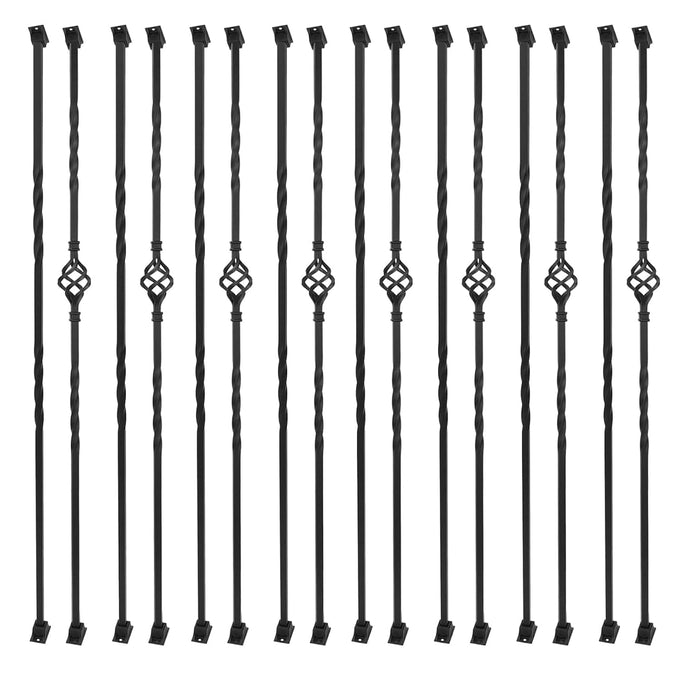 Sidasu 16-Pack Wrought Iron Stair Balusters, 44" Basket Twist Design