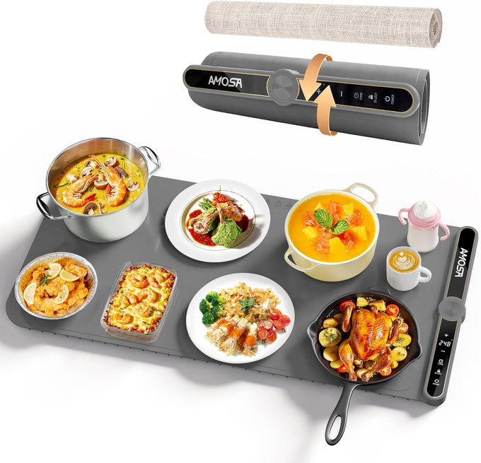 AMOSA Warming Mat for Food, Extra Large XXL32"x15" Roll Up Food Warming Mat