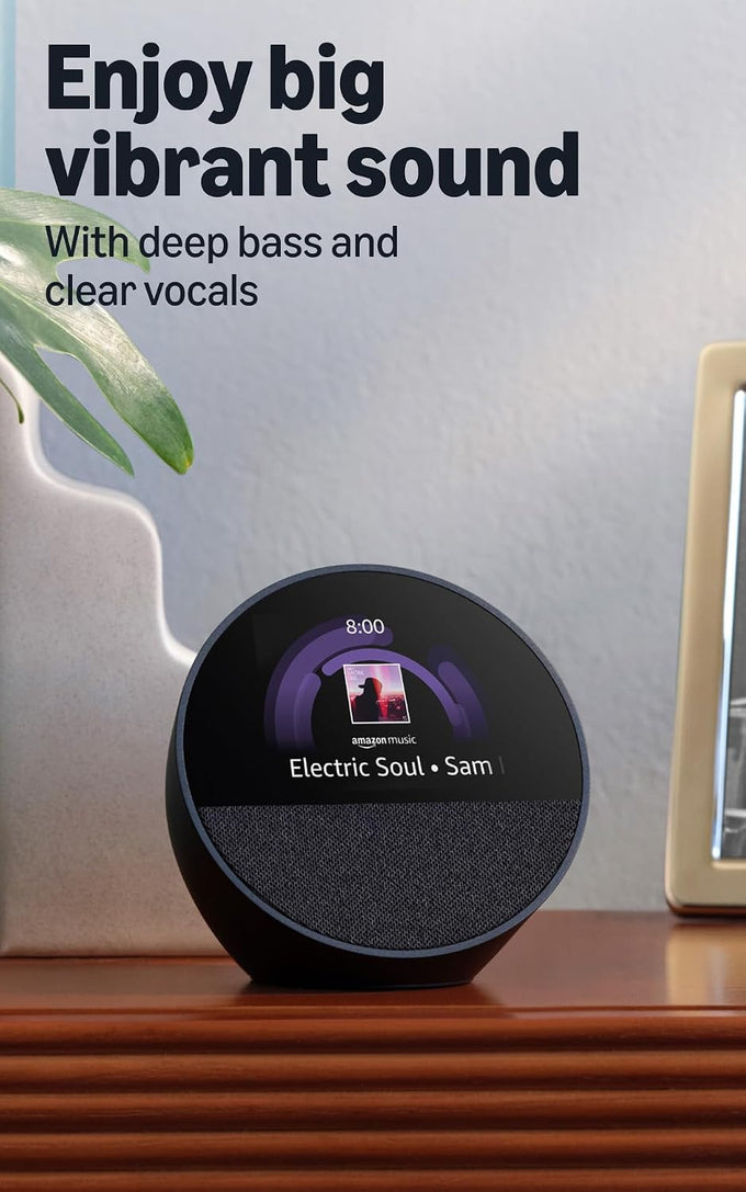 Amazon Echo Spot (newest model), Great for nightstands, offices and kitchens, Smart alarm clock, Designed for Alexa+, Glacier White