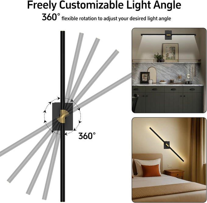 iThird Battery Operated Wall Sconces Set of 2, 10000mAh, Black