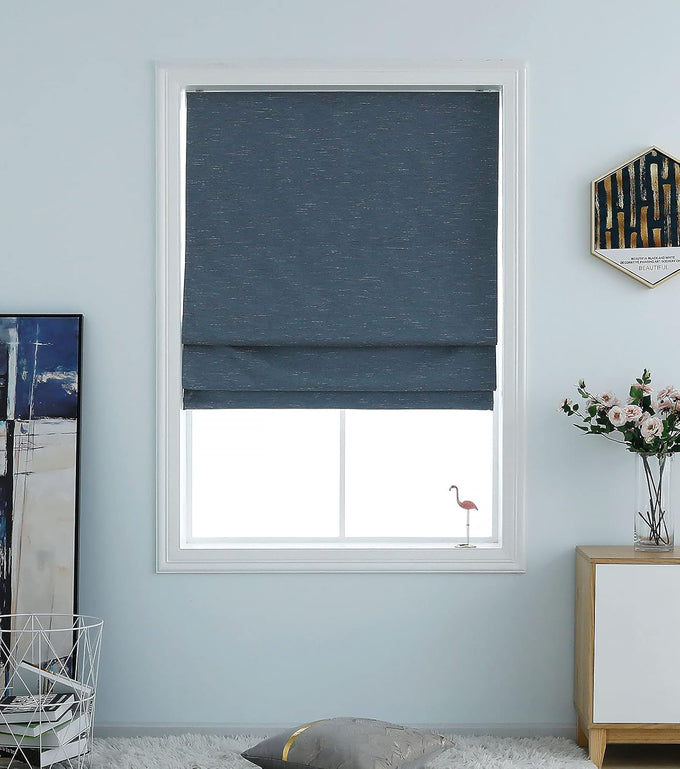 Everyday Celebration Roman Shades for Windows, Cordless Room Darkening Roman Window Shades, Pull Down Window Treatment, Indoor Blinds & Shades with Woven Fabric 35" W X 64" H, (Indigo Blue)