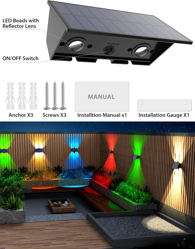 Solar Fence Lights Outdoor,5 Color Modes Up & Down Solar Wall Lights,12Pack
