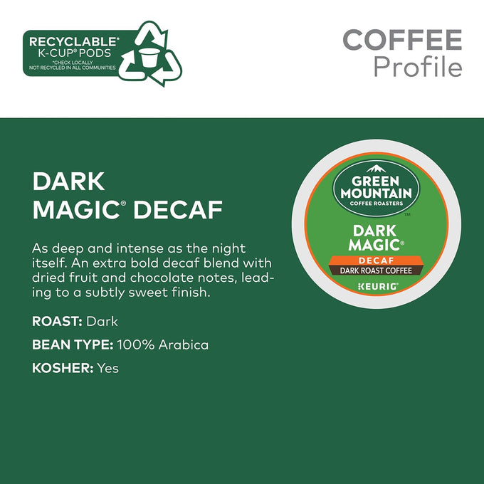 Green Mountain Coffee Dark Magic Decaf Keurig Single-Serve K-Cup pods, Dark Roast Coffee, 72 Count