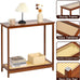 Bamboo Narrow Console Table, 31.5"(L) Wood Small Entryway Table with Rattan and Glass, Accent Slim Hallway Tables, Thin Sofa Side Tables for Hallway, Living Room, Bedroom, Foyer, Walnut
