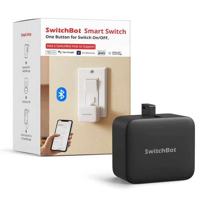 SwitchBot Bot Black & Hub Mini Kit: Automate IR Devices & Physical Switches with Alexa/Google Voice Control, App Scenes & Timers.