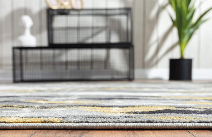 Abani Porto PRT140C Contemporary Grey and Yellow Abstract Area Rug 5'3"x7'6"