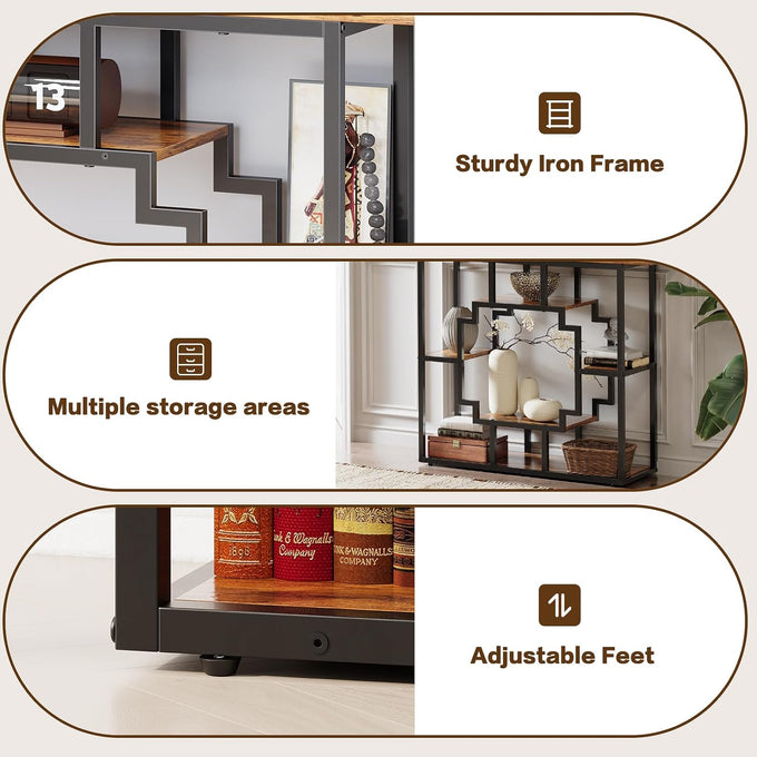 HavenlyYouth 41.3 Inch Entryway Table, Narrow Console Table Behind Couch, Accent Sofa Table with Storage Shelves for Hallway, Entrance, Foyer, Living Room, Rustic Brown