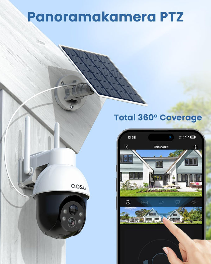 aosu 3K 5MP Solar Security Camera Wireless Outdoor PTZ 360° Smart Tracking
