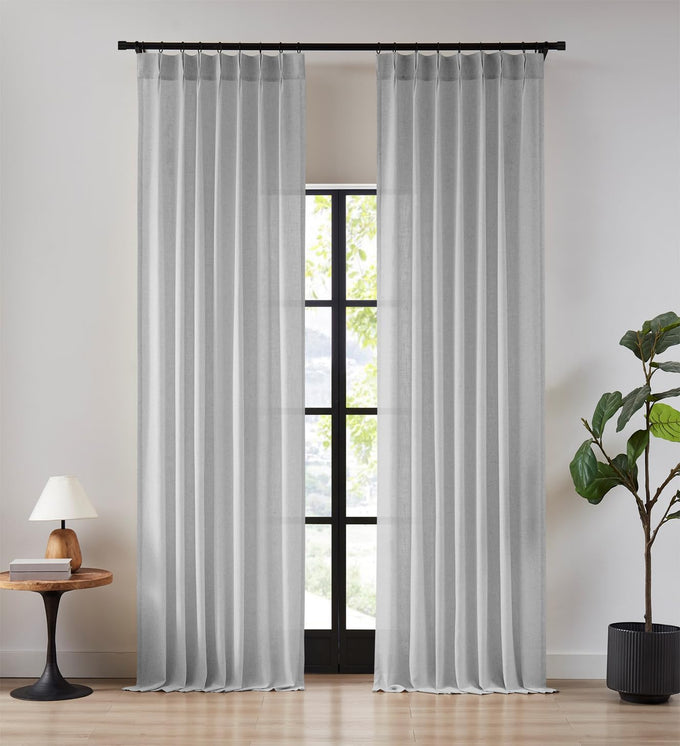 Hillcrest Soft Pink Pinch Pleated Linen Semi Sheer Curtains 120 Inch Long