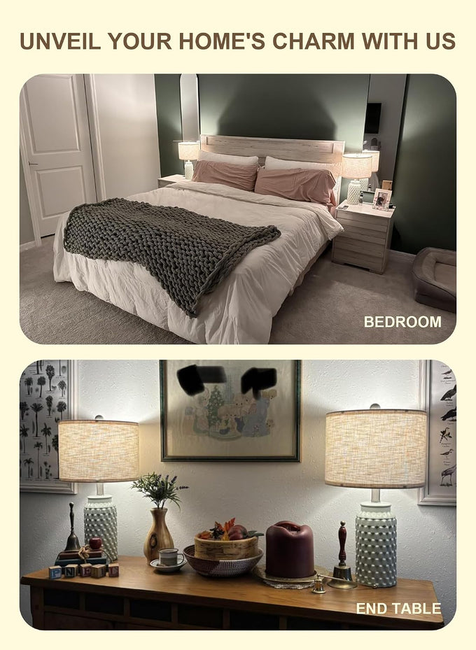 20.5" Small Bedside Lamps Set of 2, Green Ceramic Nightstand Lamp