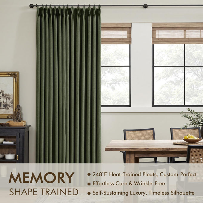 MIULEE Olive Green Pinch Pleated 100% Blackout Linen Curtains 40x84 Inches
