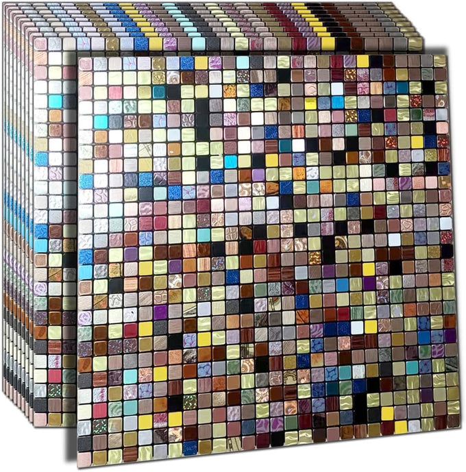 10 Sheets Peel and Stick Backsplash Tile, Self-Adhesive Mosaic Tile, Stick on Kitchen, Bathroom Vanities, Fireplace Décor, Laundry Table (1.0 Mixed Colors)