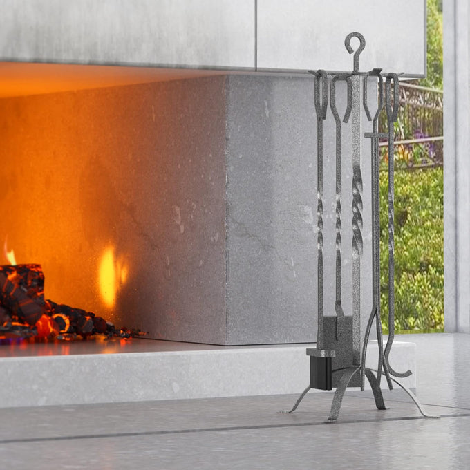 Fire Beauty 5 Pcs Wrought Iron Fireplace Tool Set Indoor Outdoor Fire Pit