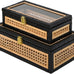 DECOR4SEASON Rattan and Cane Stacking Boxes with Glass Top Lid - Set of 2 for Boho, and Rustic Farmhouse Decor