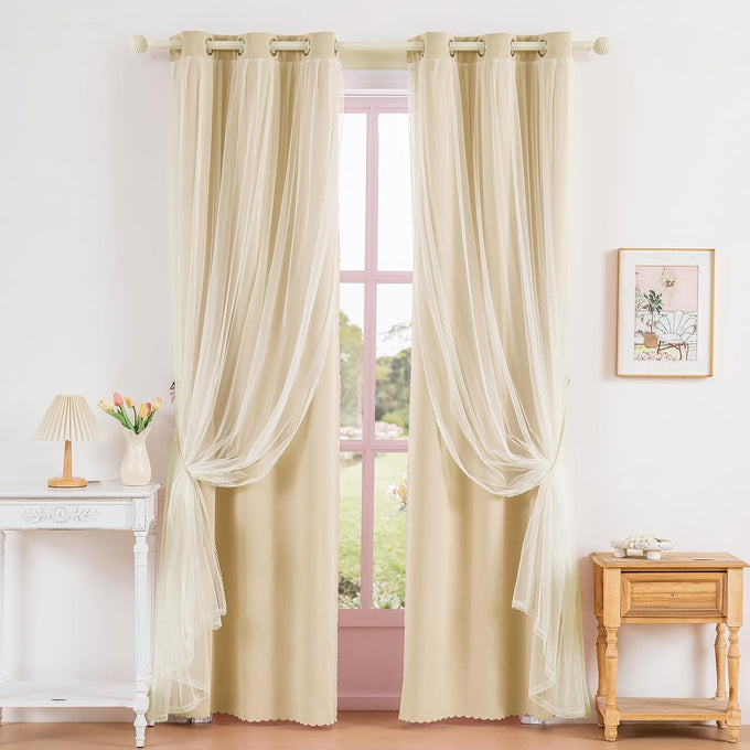 Anytime Double Layer Blackout Curtains 2 Panels，52Wx108L，Cream