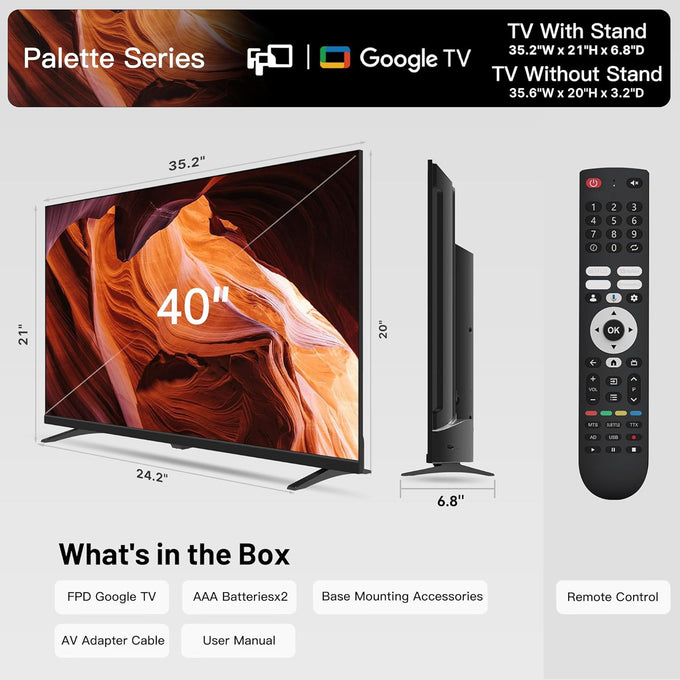 FPD 40-inch Smart TV, 1080p Full HD Google TV, HDR10, Dolby Audio (CG40-P3)