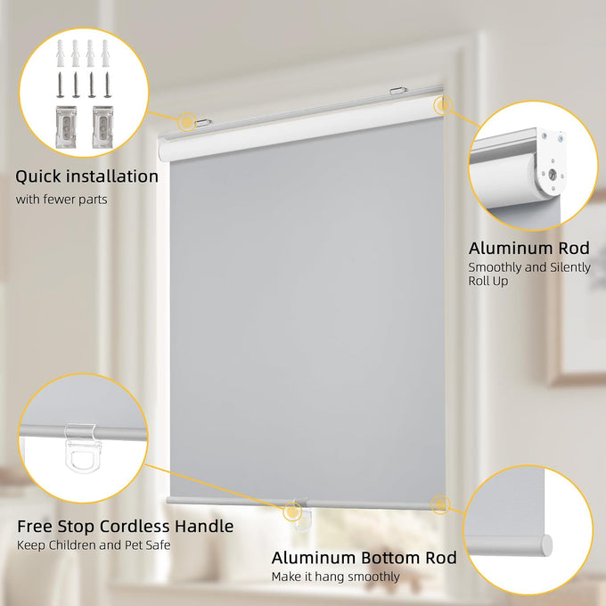 ChrisDowa Blackout Roller Shades,Cordless Blinds for Indoor Windows
