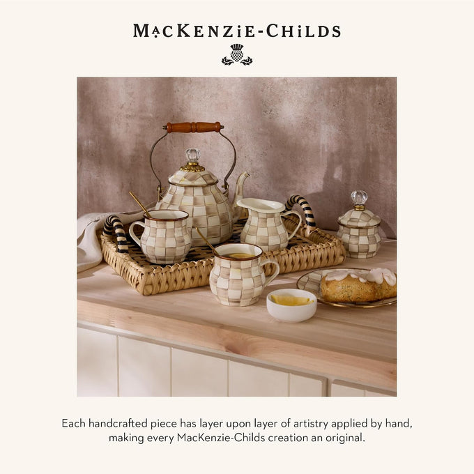 MACKENZIE-CHILDS Enamel Flowerpot, Brown-and-White Mocha Check