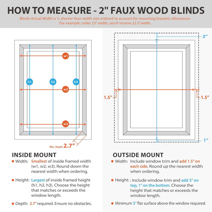 DEZ FURNISHINGS Cordless 2" Smooth Faux Wood Blind, 36" W x 60" H, Smooth White