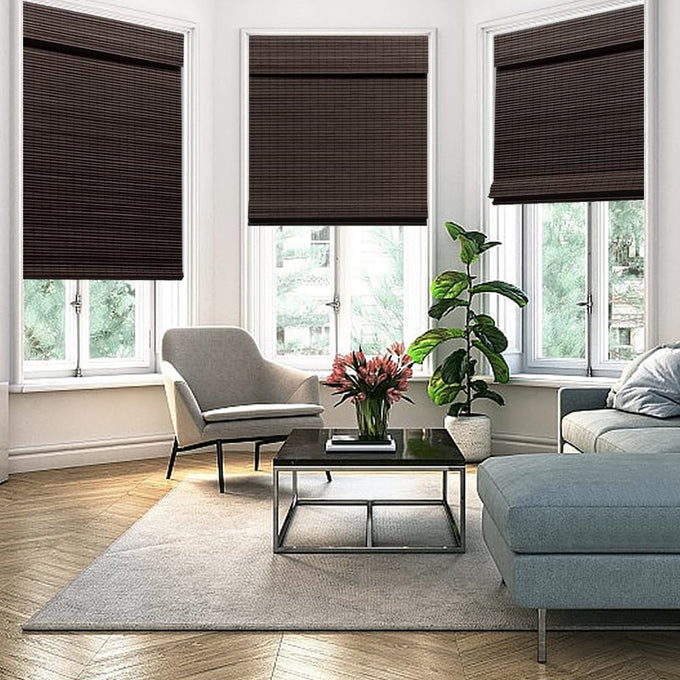 SEEYE Cordless Bamboo Roman Shades, Blackout Natural Bamboo Blinds for Indoor Windows, Roll Up Blind Privacy Shade for Home, Office, Door, UV Resistant & Easy to Install, 42" W x 64" H, Brown