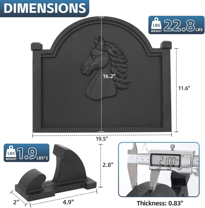 G GOOD GAIN Fireplace Back Plates 20 inch with Feet Decorative Horse Design